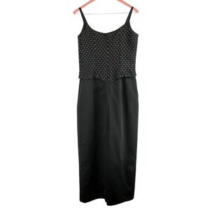 Vintage Jessica McClintock Gunne Sax Black Rhinstone Column Maxi Dress Sz 9/10